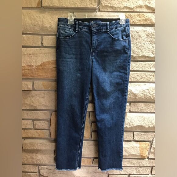 Democracy Ab Solution Straight Leg Jeans Dark Wash raw hem Rainbow thread 6 - Picture 10 of 12